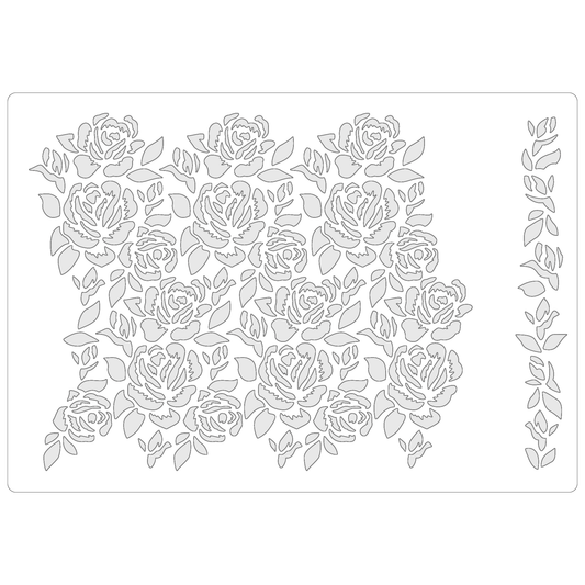 Reusable Stencil - Professional Quality - Seamless Rose Pattern - Made in the UK - Food Safe Non Adhesive -  White Laser Cut PET Material for Cakes, Cookies, Coffees, Serving Plates