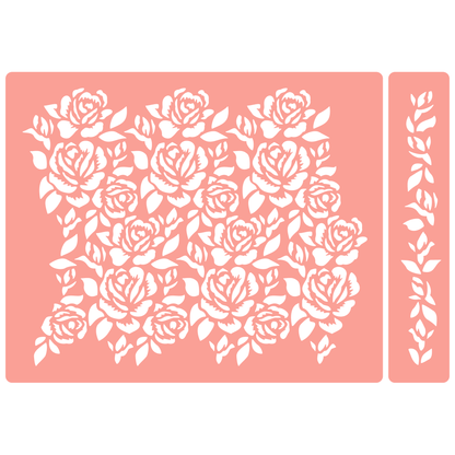 Reusable Stencil - Professional Quality - Seamless Rose Pattern - Made in the UK - High Adhesive -  Pink Vinyl Material for Glass, Mirrors, Bottles, Tiles, Wood