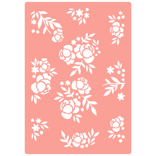Reusable Stencil - Professional Quality - Seamless Rose Pattern #2 - Made in the UK - High Adhesive -  Pink Vinyl Material for Glass, Mirrors, Bottles, Tiles, Wood