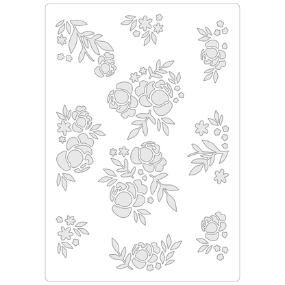 Reusable Stencil - Professional Quality - Seamless Rose Pattern #2 - Made in the UK - Food Safe Non Adhesive -  White Laser Cut PET Material for Cakes, Cookies, Coffees, Serving Plates