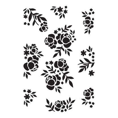 Reusable Stencil - Professional Quality - Seamless Rose Pattern #2 - Made in the UK - Food Safe Non Adhesive -  White Laser Cut PET Material for Cakes, Cookies, Coffees, Serving Plates