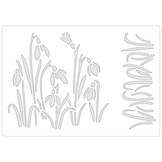 Reusable Stencil - Professional Quality - Snowdrops - Made in the UK - Food Safe Non Adhesive -  White Laser Cut PET Material for Cakes, Cookies, Coffees, Serving Plates