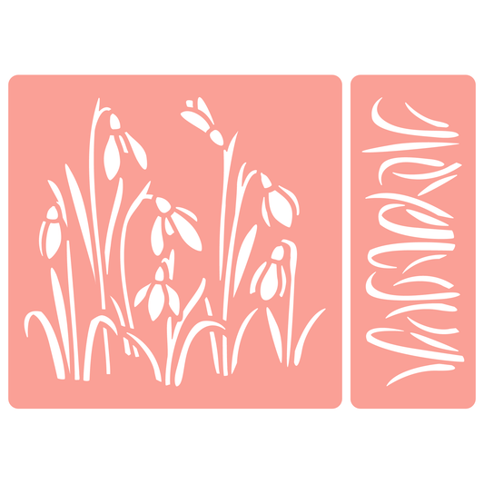 Reusable Stencil - Professional Quality - Snowdrops - Made in the UK - High Adhesive -  Pink Vinyl Material for Glass, Mirrors, Bottles, Tiles, Wood