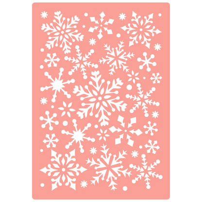 Reusable Stencil - Professional Quality - Snowflake Background (seamless) - Made in the UK - High Adhesive -  Pink Vinyl Material for Glass, Mirrors, Bottles, Tiles, Wood