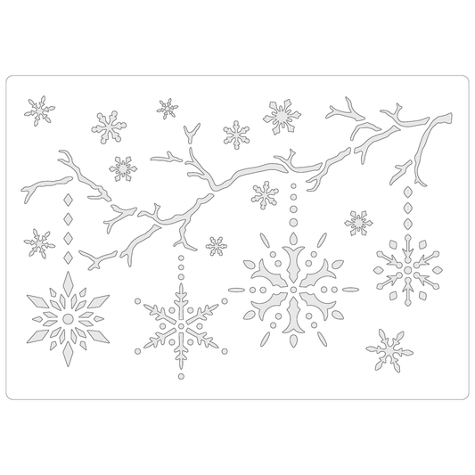 Reusable Stencil - Professional Quality - Snowflake Baubles - Made in the UK - Food Safe Non Adhesive -  White Laser Cut PET Material for Cakes, Cookies, Coffees, Serving Plates