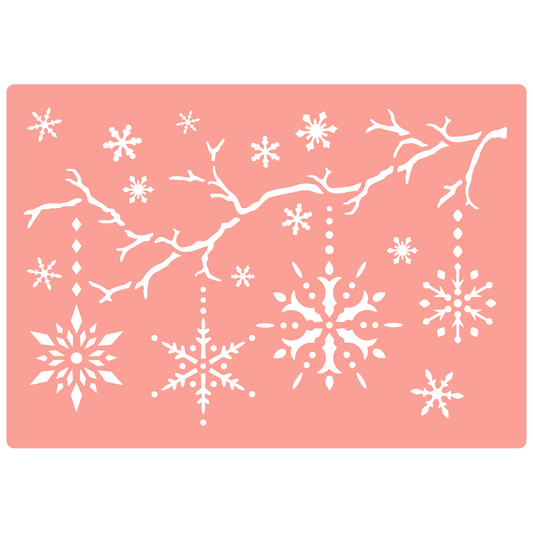 Reusable Stencil - Professional Quality - Snowflake Baubles - Made in the UK - High Adhesive -  Pink Vinyl Material for Glass, Mirrors, Bottles, Tiles, Wood