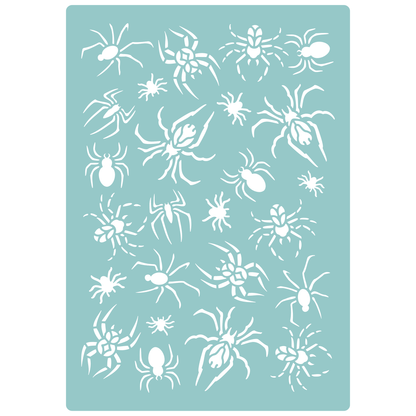 Reusable Stencil - Professional Quality - Spider Selection - Made in the UK - Low Adhesive -  Blue Vinyl Material for Cardmaking, Canvas, Paper, Interior Decor, Layering