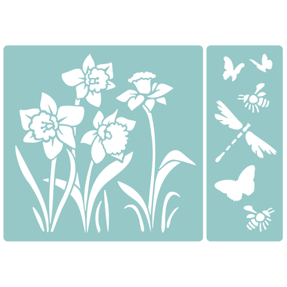 Reusable Stencil - Professional Quality - Spring Daffodils - Made in the UK - Low Adhesive -  Blue Vinyl Material for Cardmaking, Canvas, Paper, Interior Decor, Layering