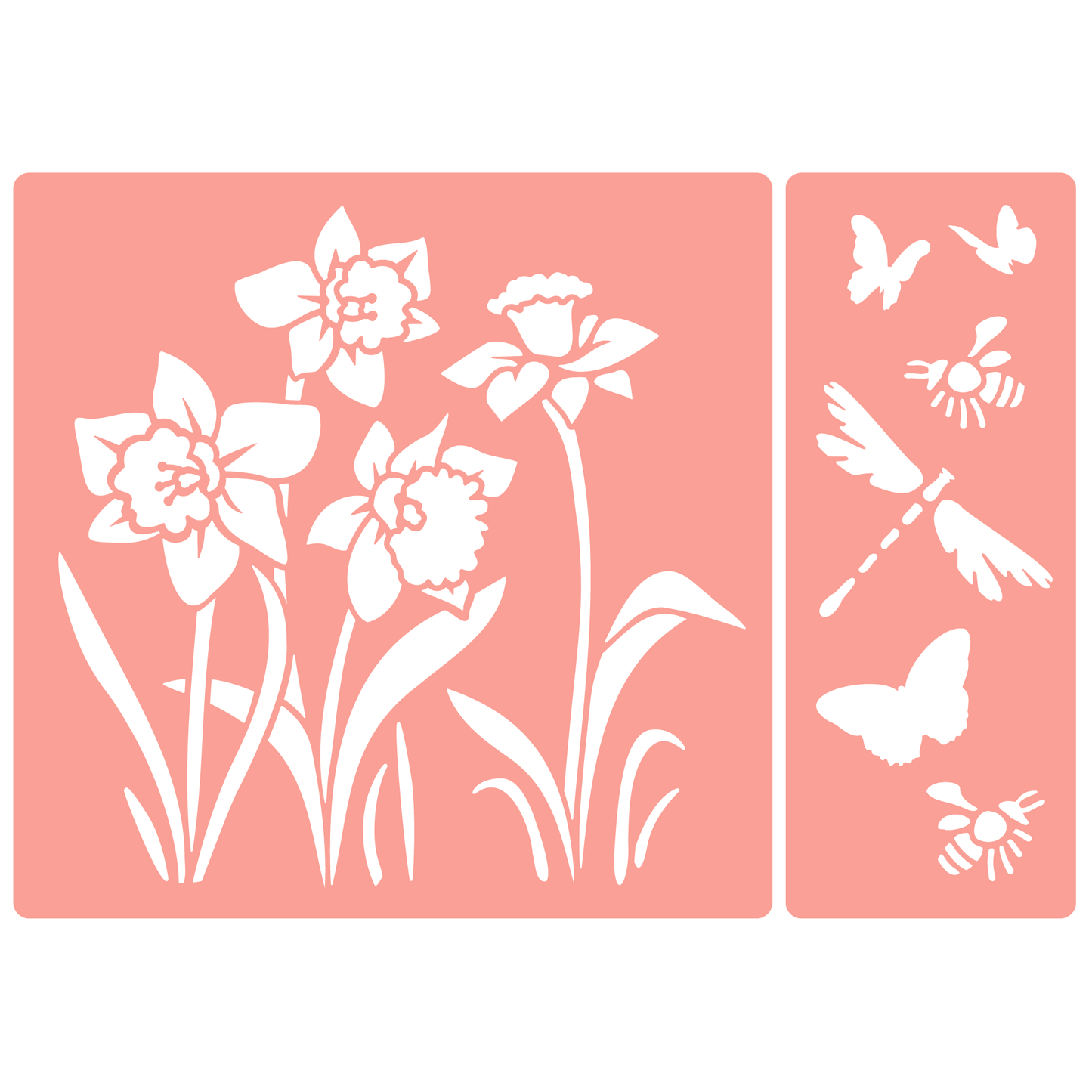 Reusable Stencil - Professional Quality - Spring Daffodils - Made in the UK - High Adhesive -  Pink Vinyl Material for Glass, Mirrors, Bottles, Tiles, Wood