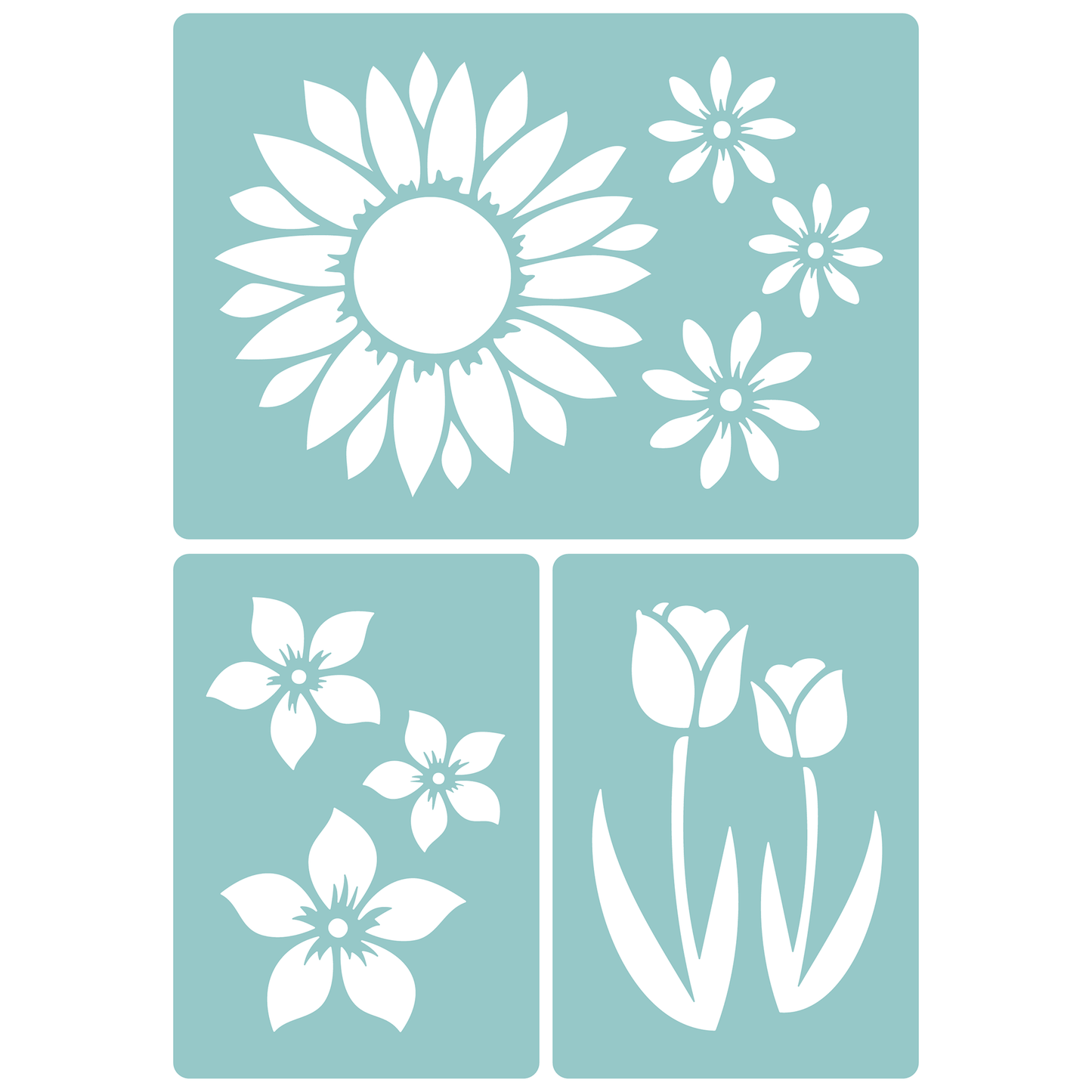 Reusable Stencil - Professional Quality - Spring Flower Motifs - Made in the UK - Low Adhesive -  Blue Vinyl Material for Cardmaking, Canvas, Paper, Interior Decor, Layering