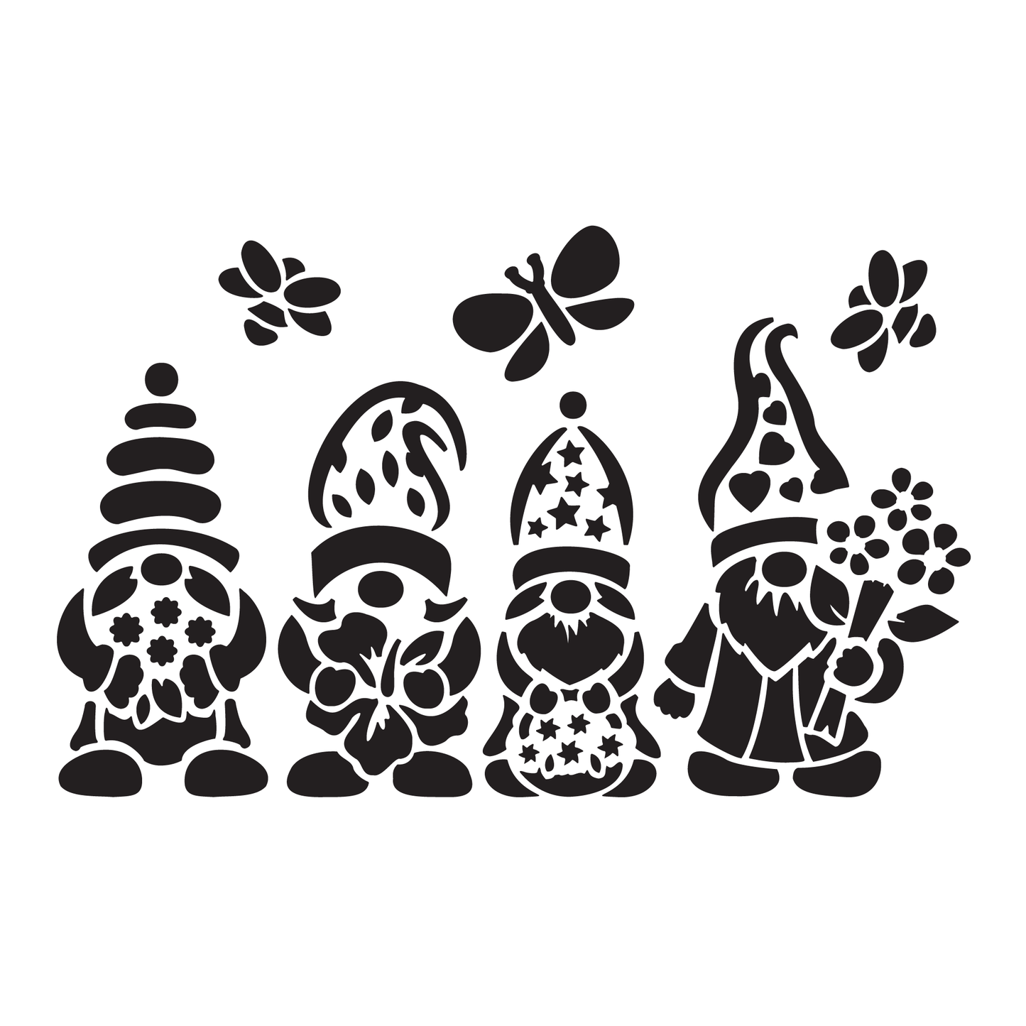 Reusable Stencil - Professional Quality - Spring Gnomes #1 - Made in the UK - High Adhesive -  Pink Vinyl Material for Glass, Mirrors, Bottles, Tiles, Wood