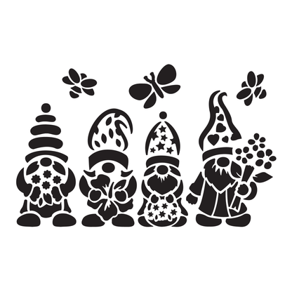 Reusable Stencil - Professional Quality - Spring Gnomes #1 - Made in the UK - High Adhesive -  Pink Vinyl Material for Glass, Mirrors, Bottles, Tiles, Wood