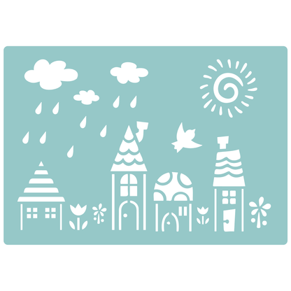 Reusable Stencil - Professional Quality - Spring Village - Made in the UK - Low Adhesive -  Blue Vinyl Material for Cardmaking, Canvas, Paper, Interior Decor, Layering