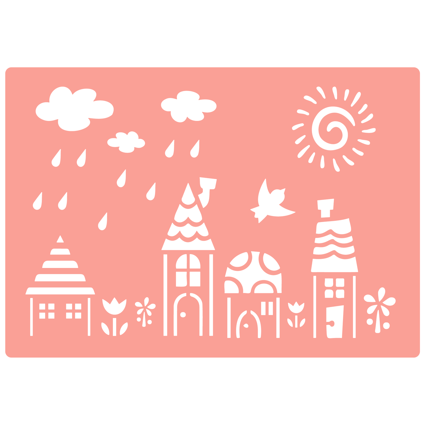 Reusable Stencil - Professional Quality - Spring Village - Made in the UK - High Adhesive -  Pink Vinyl Material for Glass, Mirrors, Bottles, Tiles, Wood