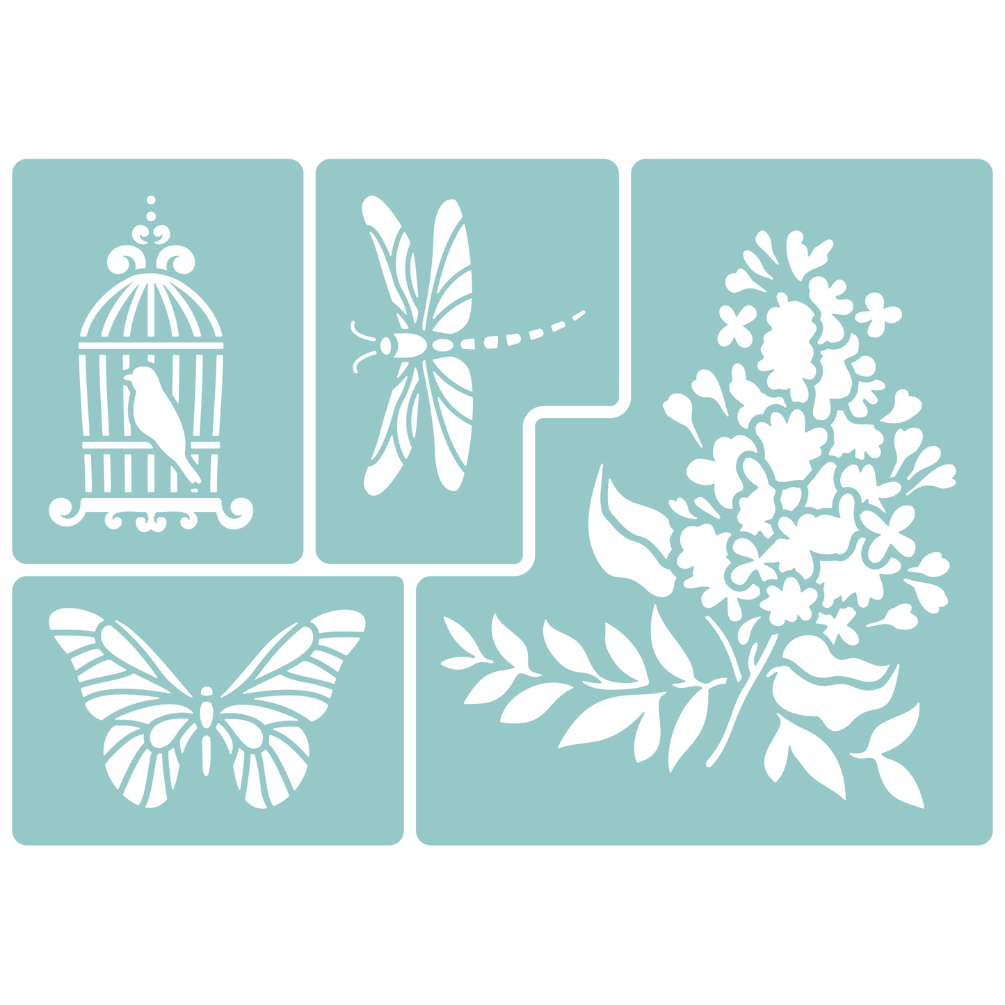 Reusable Stencil - Professional Quality - Springtime Birdcage - Made in the UK - Low Adhesive -  Blue Vinyl Material for Cardmaking, Canvas, Paper, Interior Decor, Layering