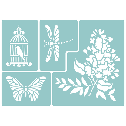 Reusable Stencil - Professional Quality - Springtime Birdcage - Made in the UK - Low Adhesive -  Blue Vinyl Material for Cardmaking, Canvas, Paper, Interior Decor, Layering