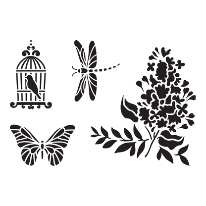 Reusable Stencil - Professional Quality - Springtime Birdcage - Made in the UK - Low Adhesive -  Blue Vinyl Material for Cardmaking, Canvas, Paper, Interior Decor, Layering