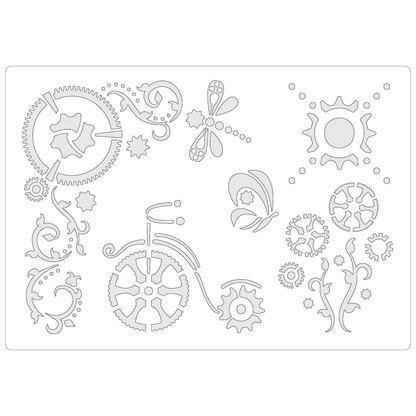 Reusable Stencil - Professional Quality - Steampunk Garden - Made in the UK - Food Safe Non Adhesive -  White Laser Cut PET Material for Cakes, Cookies, Coffees, Serving Plates