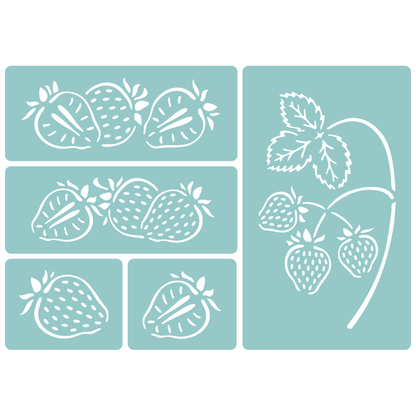 Reusable Stencil - Professional Quality - Strawberries Selection #1 - Made in the UK - Low Adhesive -  Blue Vinyl Material for Cardmaking, Canvas, Paper, Interior Decor, Layering