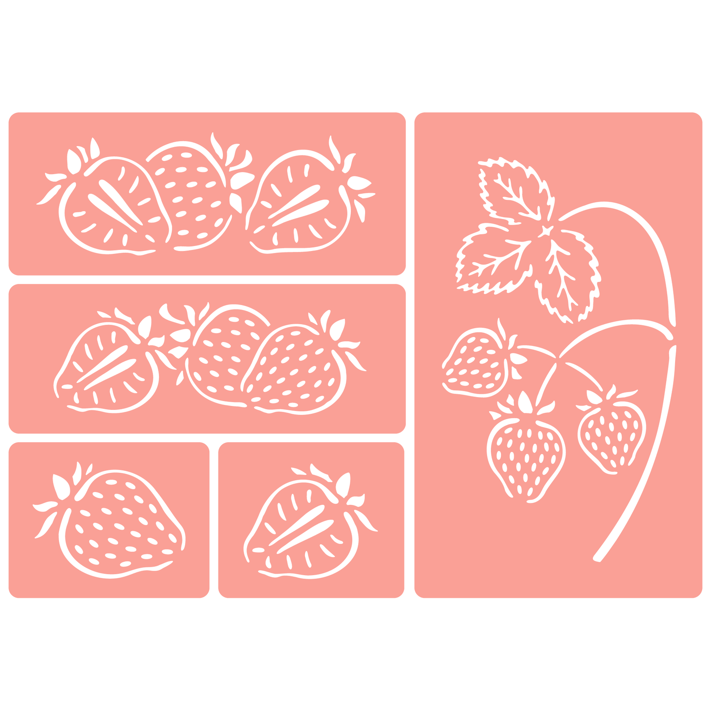 Reusable Stencil - Professional Quality - Strawberries Selection #1 - Made in the UK - High Adhesive -  Pink Vinyl Material for Glass, Mirrors, Bottles, Tiles, Wood