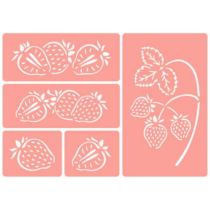 Reusable Stencil - Professional Quality - Strawberries Selection #1 - Made in the UK - High Adhesive -  Pink Vinyl Material for Glass, Mirrors, Bottles, Tiles, Wood