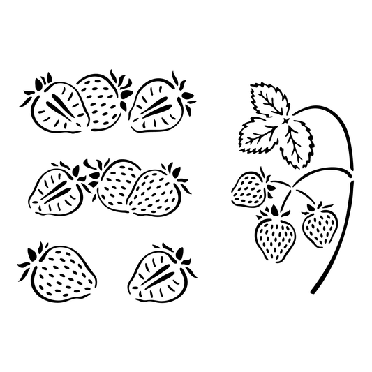 Reusable Stencil - Professional Quality - Strawberries Selection #1 - Made in the UK - High Adhesive -  Pink Vinyl Material for Glass, Mirrors, Bottles, Tiles, Wood