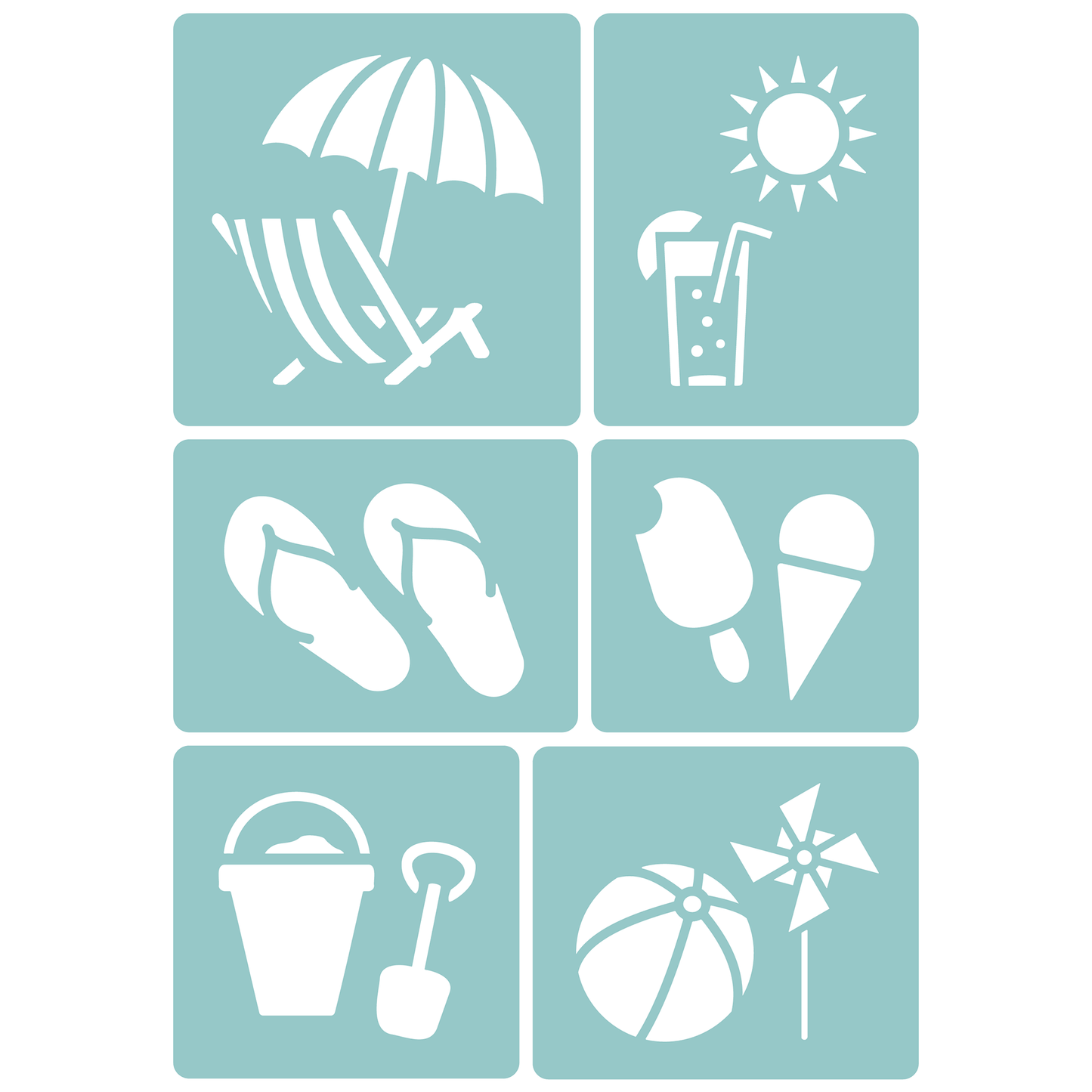 Reusable Stencil - Professional Quality - Summer Icons - Made in the UK - Low Adhesive -  Blue Vinyl Material for Cardmaking, Canvas, Paper, Interior Decor, Layering