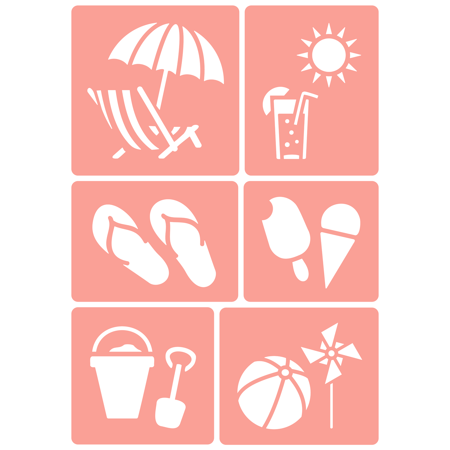 Reusable Stencil - Professional Quality - Summer Icons - Made in the UK - High Adhesive -  Pink Vinyl Material for Glass, Mirrors, Bottles, Tiles, Wood