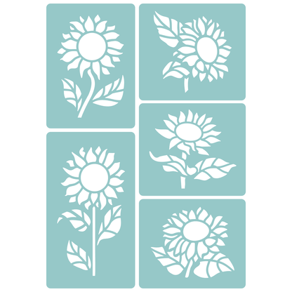 Reusable Stencil - Professional Quality - Sunflower Motif Collection - Made in the UK - Low Adhesive -  Blue Vinyl Material for Cardmaking, Canvas, Paper, Interior Decor, Layering