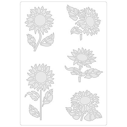 Reusable Stencil - Professional Quality - Sunflower Motif Collection - Made in the UK - Food Safe Non Adhesive -  White Laser Cut PET Material for Cakes, Cookies, Coffees, Serving Plates