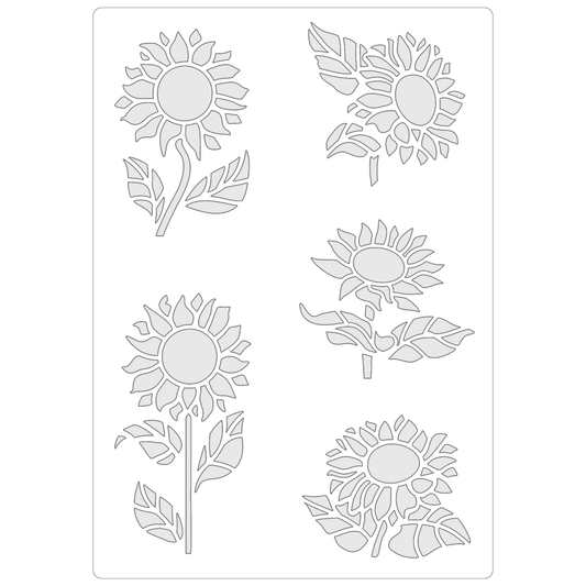 Reusable Stencil - Professional Quality - Sunflower Motif Collection - Made in the UK - Food Safe Non Adhesive -  White Laser Cut PET Material for Cakes, Cookies, Coffees, Serving Plates