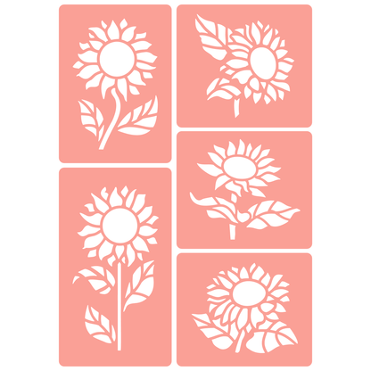 Reusable Stencil - Professional Quality - Sunflower Motif Collection - Made in the UK - High Adhesive -  Pink Vinyl Material for Glass, Mirrors, Bottles, Tiles, Wood