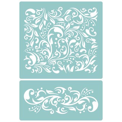 Reusable Stencil - Professional Quality - Swirling Damask Background - Made in the UK - Low Adhesive -  Blue Vinyl Material for Cardmaking, Canvas, Paper, Interior Decor, Layering