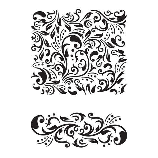 Reusable Stencil - Professional Quality - Swirling Damask Background - Made in the UK - Food Safe Non Adhesive -  White Laser Cut PET Material for Cakes, Cookies, Coffees, Serving Plates