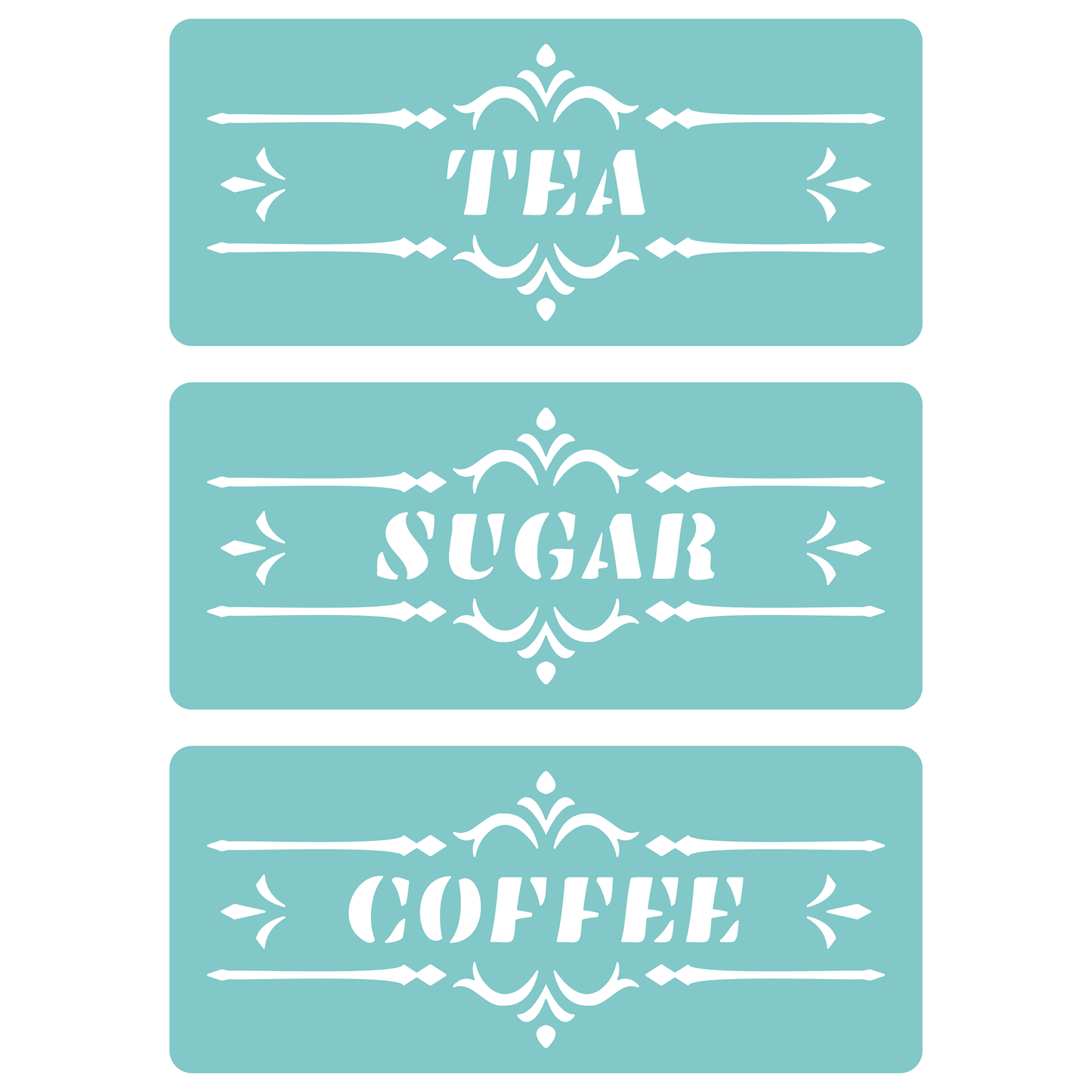 Reusable Stencil - Professional Quality - Tea, Sugar, Coffee - Made in the UK - Low Adhesive -  Blue Vinyl Material for Cardmaking, Canvas, Paper, Interior Decor, Layering