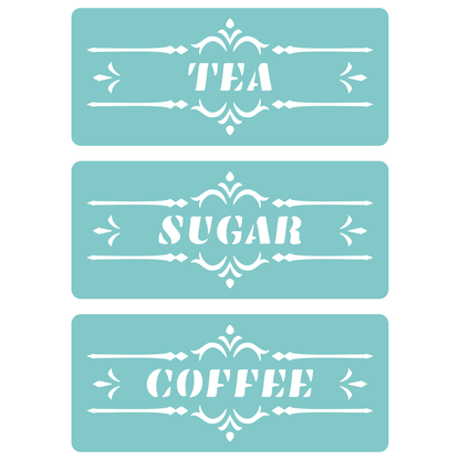 Reusable Stencil - Professional Quality - Tea, Sugar, Coffee - Made in the UK - Low Adhesive -  Blue Vinyl Material for Cardmaking, Canvas, Paper, Interior Decor, Layering
