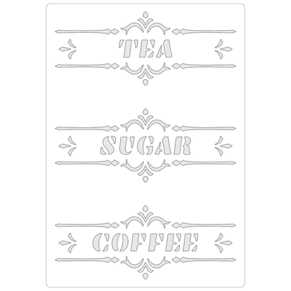 Reusable Stencil - Professional Quality - Tea, Sugar, Coffee - Made in the UK - Food Safe Non Adhesive -  White Laser Cut PET Material for Cakes, Cookies, Coffees, Serving Plates
