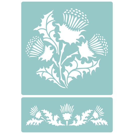Reusable Stencil - Professional Quality - Thistle Motifs - Made in the UK - Low Adhesive -  Blue Vinyl Material for Cardmaking, Canvas, Paper, Interior Decor, Layering