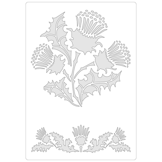 Reusable Stencil - Professional Quality - Thistle Motifs - Made in the UK - Food Safe Non Adhesive -  White Laser Cut PET Material for Cakes, Cookies, Coffees, Serving Plates