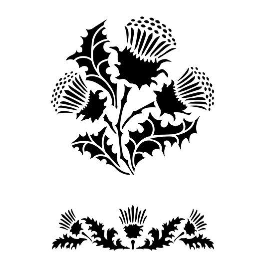 Reusable Stencil - Professional Quality - Thistle Motifs - Made in the UK - High Adhesive -  Pink Vinyl Material for Glass, Mirrors, Bottles, Tiles, Wood