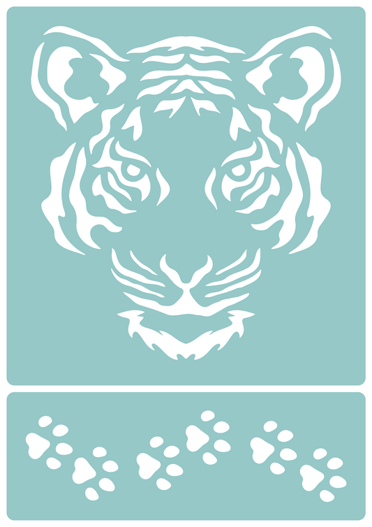 Tiger Face | Reusable Low-Adhesive Stencil | Blue Vinyl Material for Cardmaking, Canvas, Paper, Interior Decor, Layering | Made in the UK