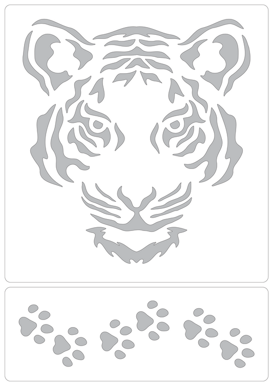 Tiger Face | Reusable Food Safe Stencil | White Laser Cut PET Material for Cakes, Cookies, Coffees, Serving Plates | Made in the UK
