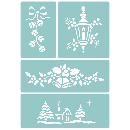 Reusable Stencil - Professional Quality - Traditional Christmas Collection - Made in the UK - Low Adhesive -  Blue Vinyl Material for Cardmaking, Canvas, Paper, Interior Decor, Layering