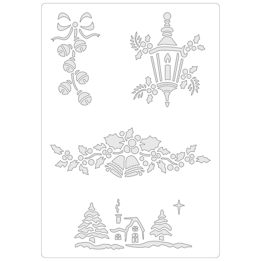 Reusable Stencil - Professional Quality - Traditional Christmas Collection - Made in the UK - Food Safe Non Adhesive -  White Laser Cut PET Material for Cakes, Cookies, Coffees, Serving Plates