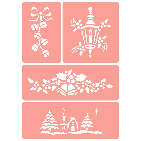 Reusable Stencil - Professional Quality - Traditional Christmas Collection - Made in the UK - High Adhesive -  Pink Vinyl Material for Glass, Mirrors, Bottles, Tiles, Wood
