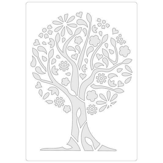 Reusable Stencil - Professional Quality - Tree Of Flowers - Made in the UK - Food Safe Non Adhesive -  White Laser Cut PET Material for Cakes, Cookies, Coffees, Serving Plates