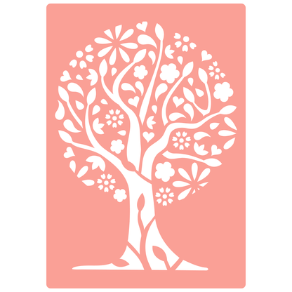 Reusable Stencil - Professional Quality - Tree Of Flowers - Made in the UK - High Adhesive -  Pink Vinyl Material for Glass, Mirrors, Bottles, Tiles, Wood