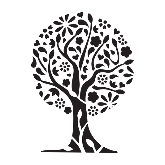 Reusable Stencil - Professional Quality - Tree Of Flowers - Made in the UK - Low Adhesive -  Blue Vinyl Material for Cardmaking, Canvas, Paper, Interior Decor, Layering