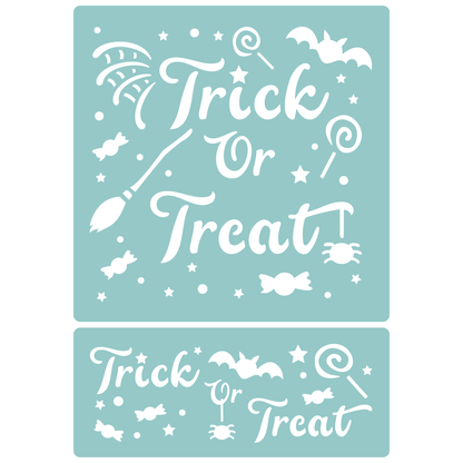 Reusable Stencil - Professional Quality - Trick Or Treat - Made in the UK - Low Adhesive -  Blue Vinyl Material for Cardmaking, Canvas, Paper, Interior Decor, Layering