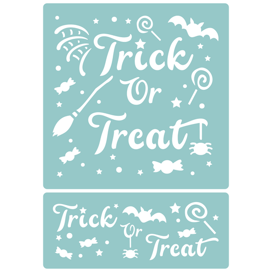 Reusable Stencil - Professional Quality - Trick Or Treat - Made in the UK - Low Adhesive -  Blue Vinyl Material for Cardmaking, Canvas, Paper, Interior Decor, Layering